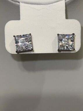 Sterling Silver Classic Square CZ Stud Earrings
